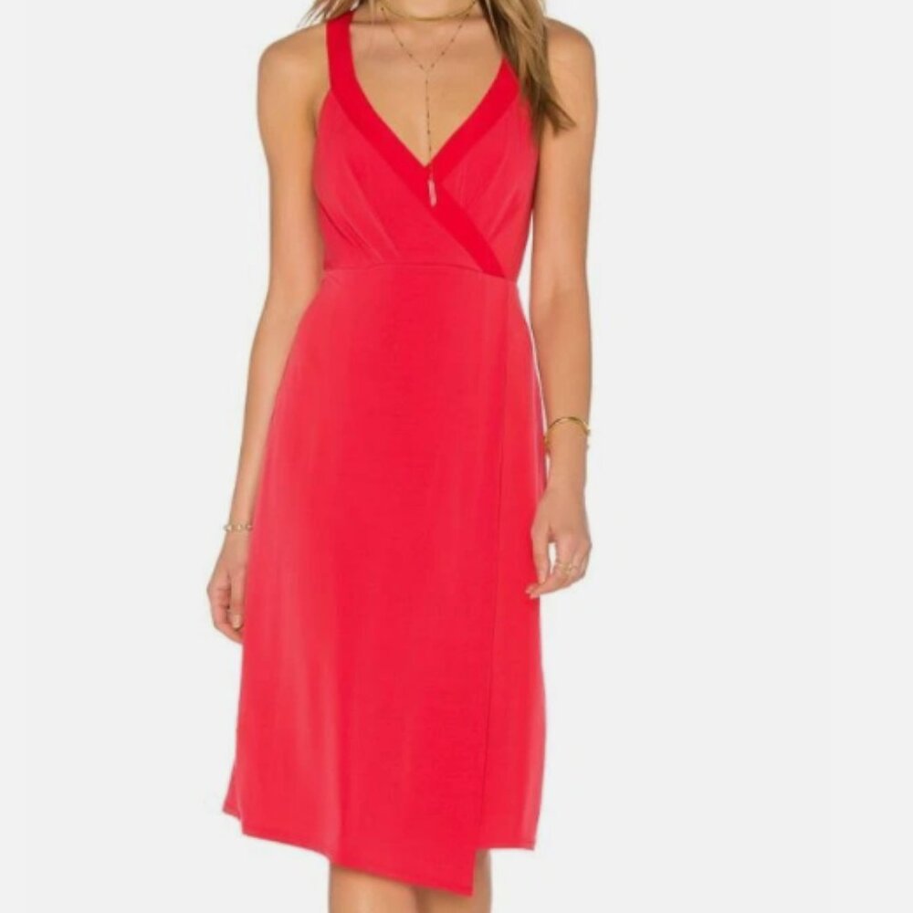 BCB Generation Women's Drape Front Midi Dress Size L Red Chili